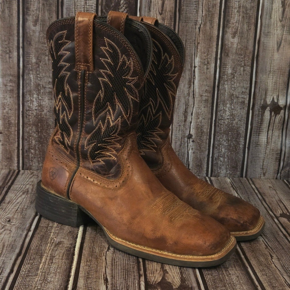 Sz 8 D Mens Ariat Sport Cool VentTEK Brown Leather Square Toe Western Boots